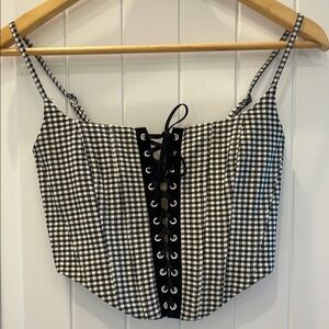 Garage Black and White Camisole with Bustier Tie Front